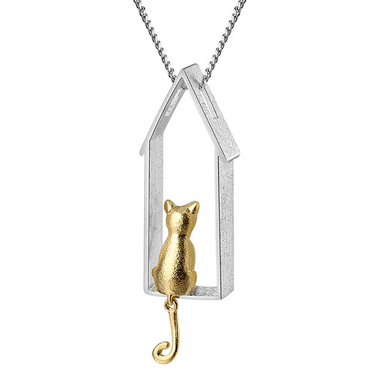 Sterling Silver Lovely Gazing Kitty Pendant (Chain not included)