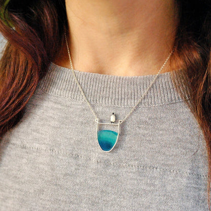 Sterling Silver Lovely Penguin Blue Agate Ocean Necklace