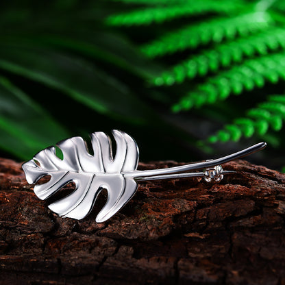 Sterling Silver Monstera Leaf Handmade Brooch