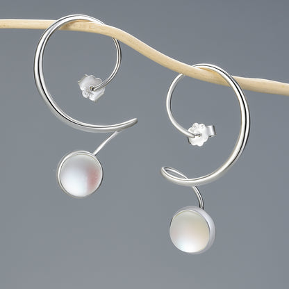 Sterling Silver with Artificial Moonstone Spiral Design Dangle Earrings