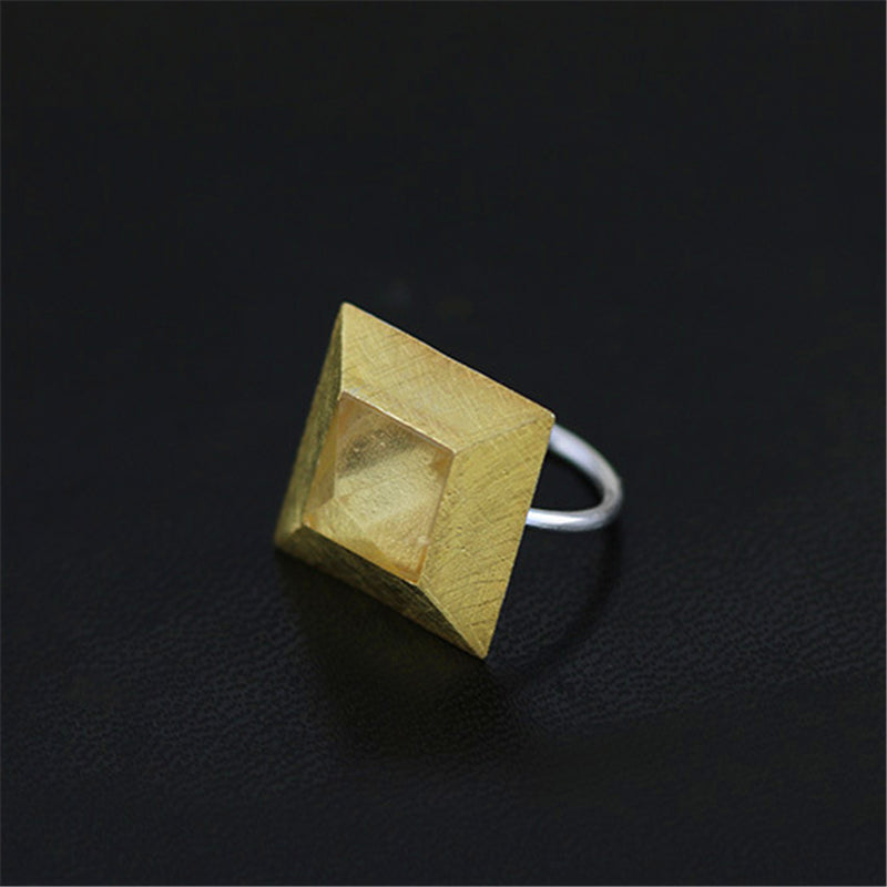 Natural Quartz Crystal Mysterious Pyramid Adjustable Ring