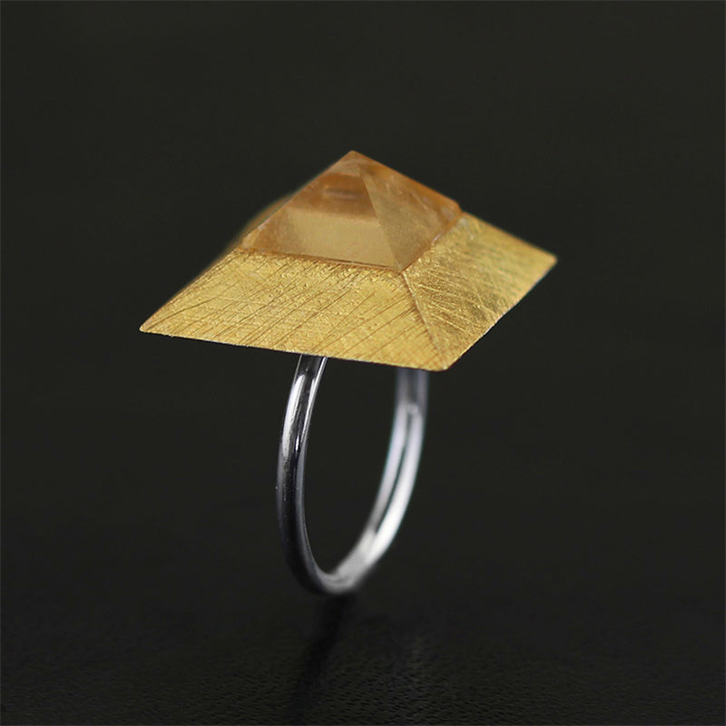 Natural Quartz Crystal Mysterious Pyramid Adjustable Ring