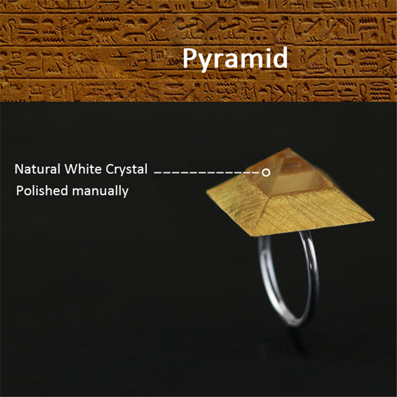 Natural Quartz Crystal Mysterious Pyramid Adjustable Ring