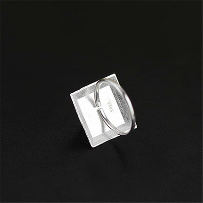 Sterling Silver Natural Quartz Crystal Mysterious Pyramid Adjustable Ring