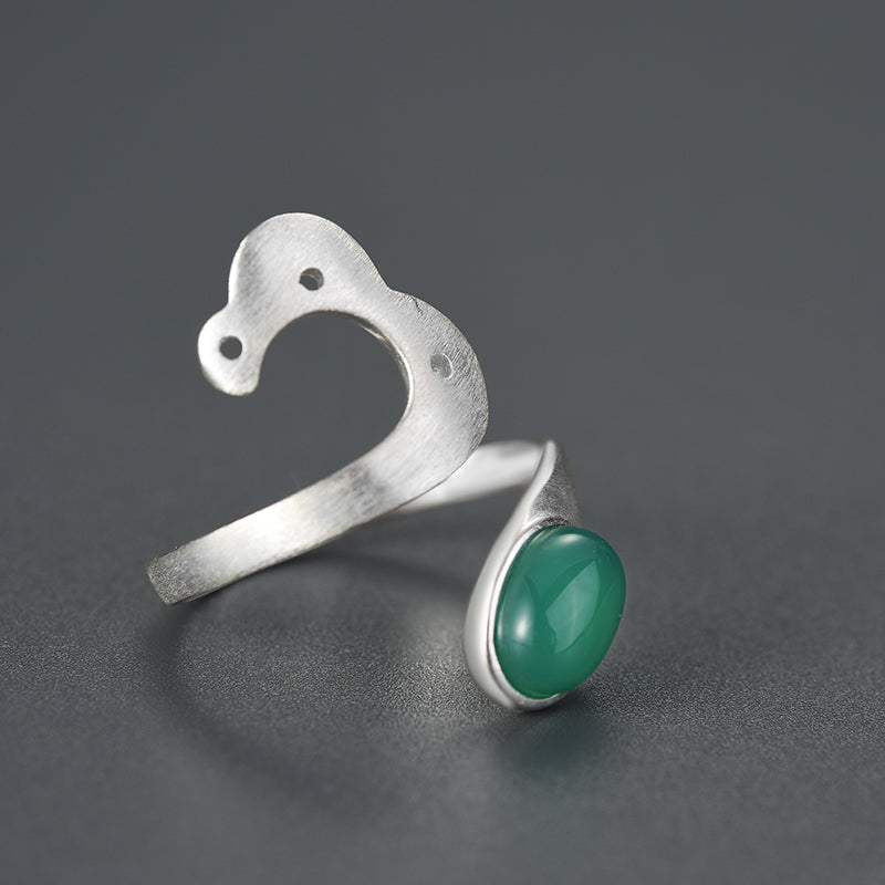 Sterling Silver Amazonite or Agate Vintage Ring