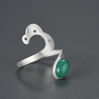 Sterling Silver Amazonite or Agate Vintage Ring