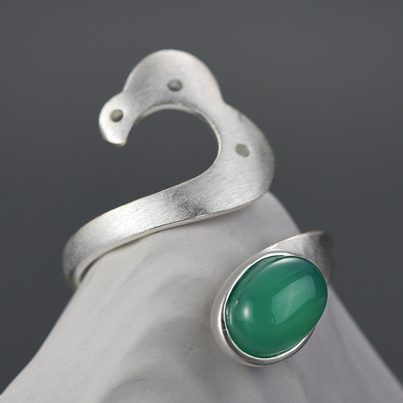 Sterling Silver Amazonite or Agate Vintage Ring