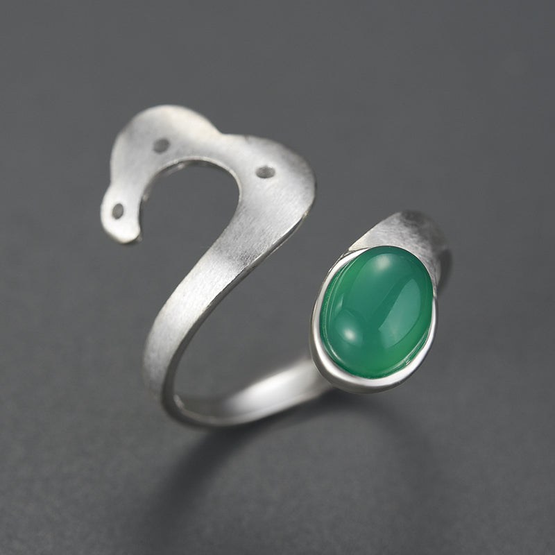 Sterling Silver Amazonite or Agate Vintage Ring