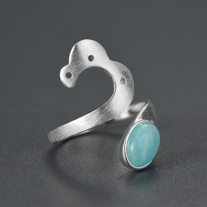 Sterling Silver Amazonite or Agate Vintage Ring