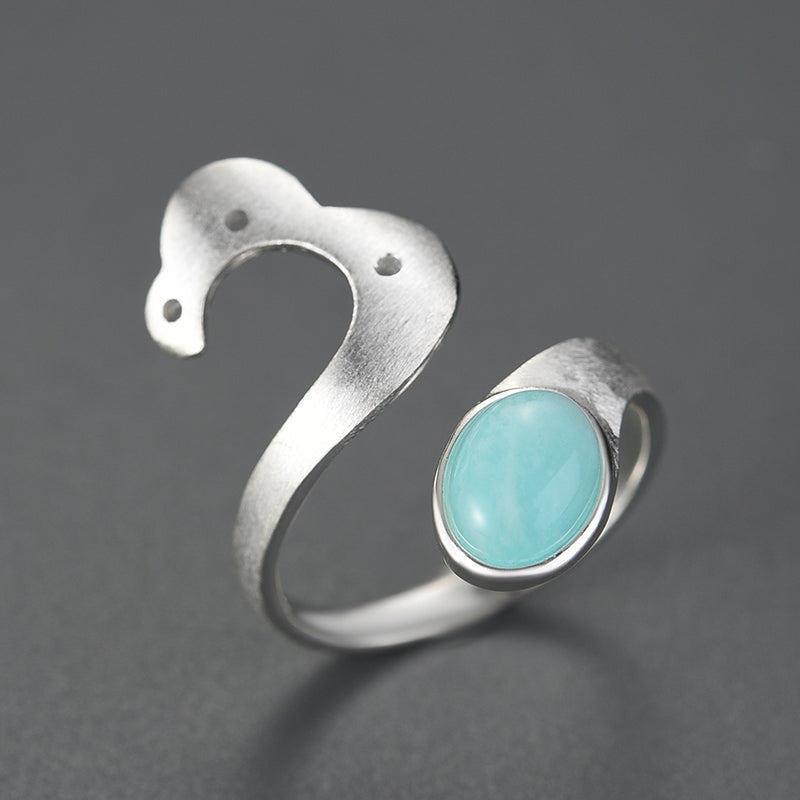 Sterling Silver Amazonite or Agate Vintage Ring