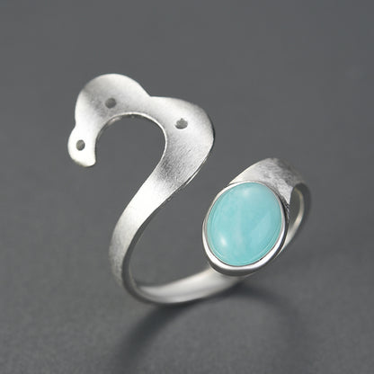 Sterling Silver Amazonite or Agate Vintage Ring