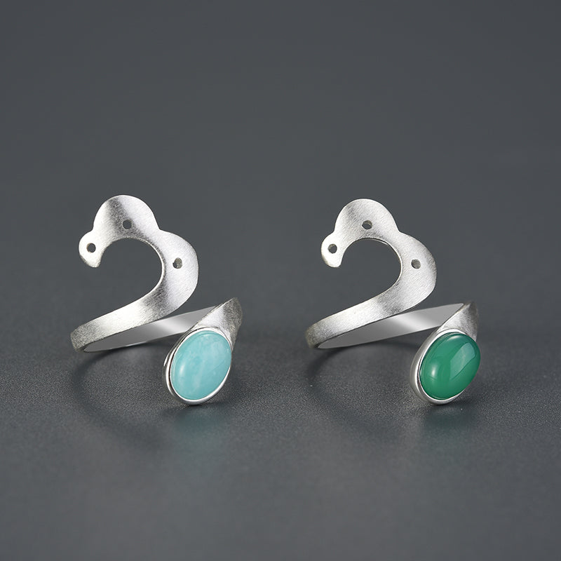 Sterling Silver Amazonite or Agate Vintage Ring
