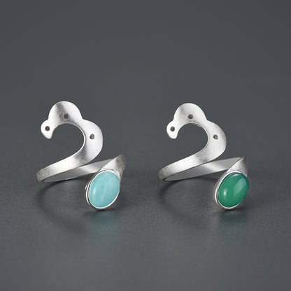 Sterling Silver Amazonite or Agate Vintage Ring