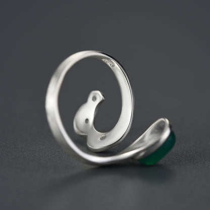 Sterling Silver Amazonite or Agate Vintage Ring