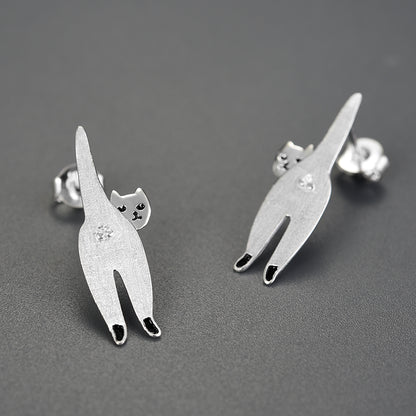 Sterling Silver Naughty Cat Stud Earrings