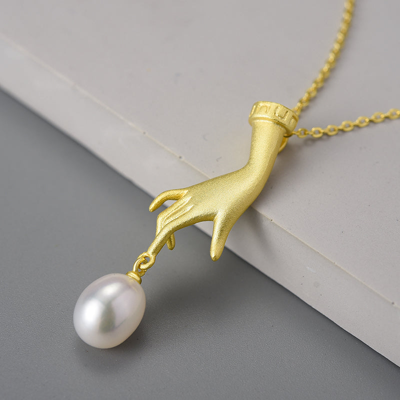 Sterling Silver Hand-Touched Pearl Pendant Necklace