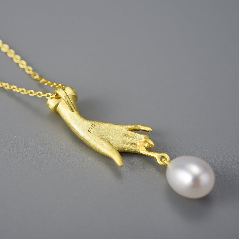 Sterling Silver Hand-Touched Pearl Pendant Necklace