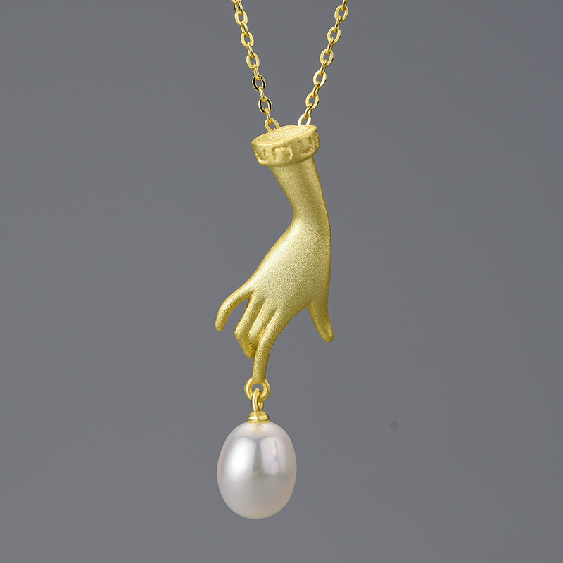 Sterling Silver Hand-Touched Pearl Pendant Necklace