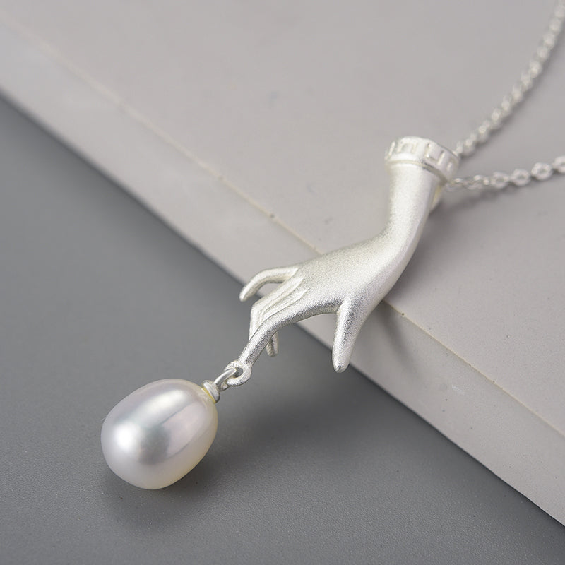 Sterling Silver Hand-Touched Pearl Pendant Necklace