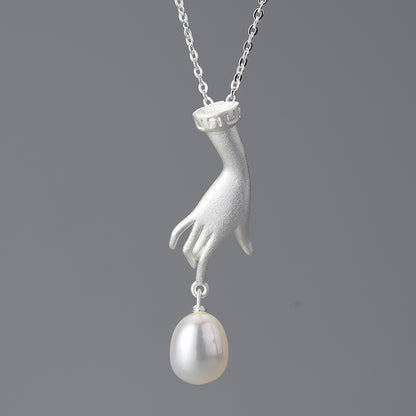 Sterling Silver Hand-Touched Pearl Pendant Necklace