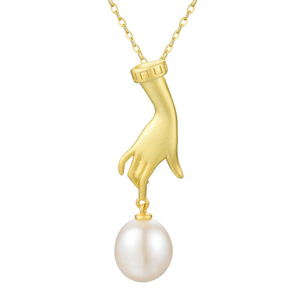 Sterling Silver Hand-Touched Pearl Pendant Necklace