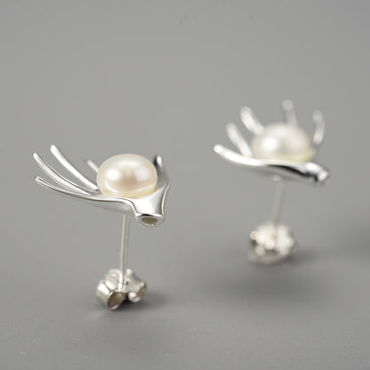 Sterling Silver Pearls in Hands Stud Earrings