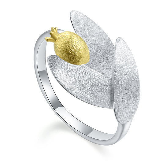 Pomegranate Fruits Leaves Branch Adjustable Ring