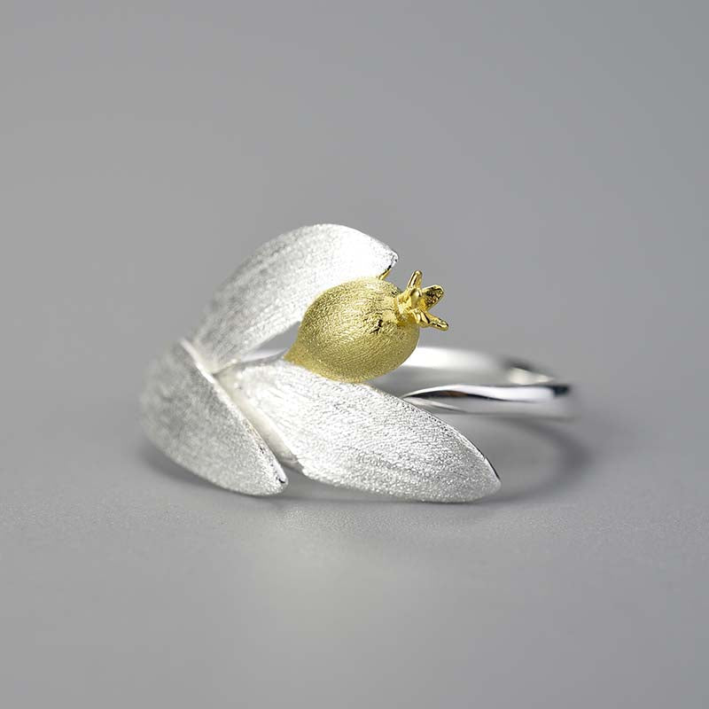 Pomegranate Fruits Leaves Branch Adjustable Ring