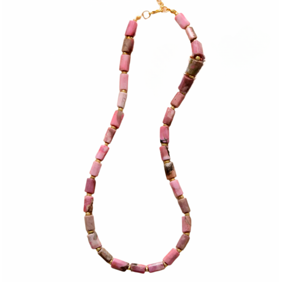 Boho Rhodonite Beaded Choker Necklace