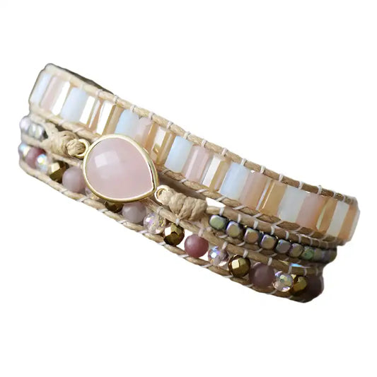 Rose Quartz Charm Vegan Wrap Bracelet