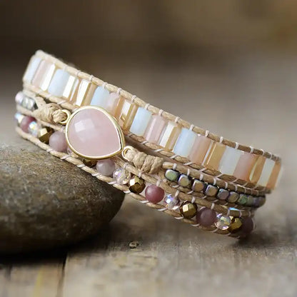 Rose Quartz Charm Vegan Wrap Bracelet