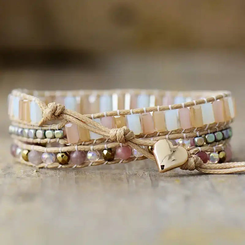 Rose Quartz Charm Vegan Wrap Bracelet