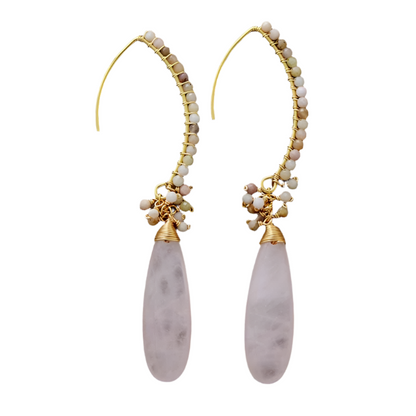 Exquisite Boho Teardrop Rose Quartz Dangle Earrings