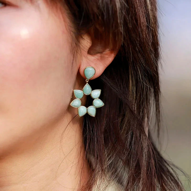 Flower Amazonite Stud Dangle Earrings