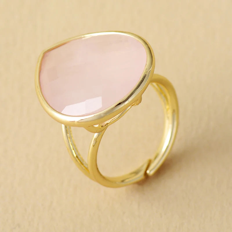 Waterdrop Rose Quartz Adjustable Ring