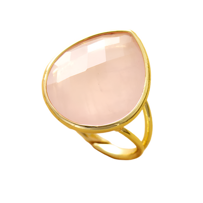 Waterdrop Rose Quartz Adjustable Ring