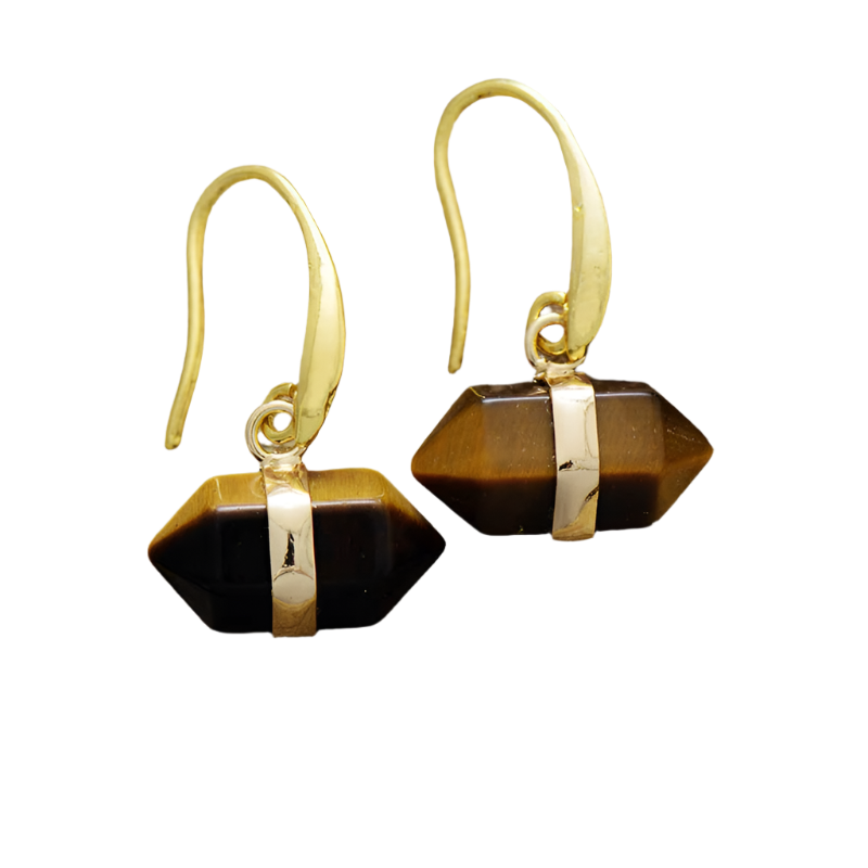 Hexagon Tiger Eye Dangle Earrings