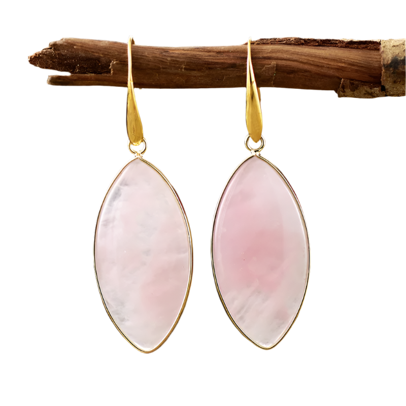 Rose Quartz Ellipse Dangle Earrings