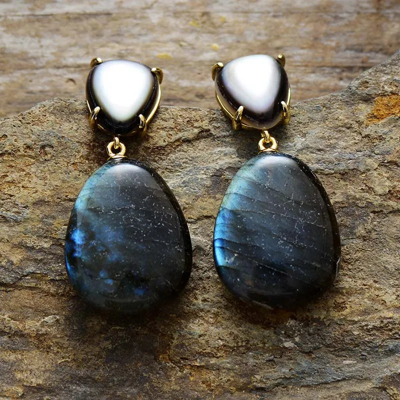 Waterdrop Labradorite Dangle Stud Earrings