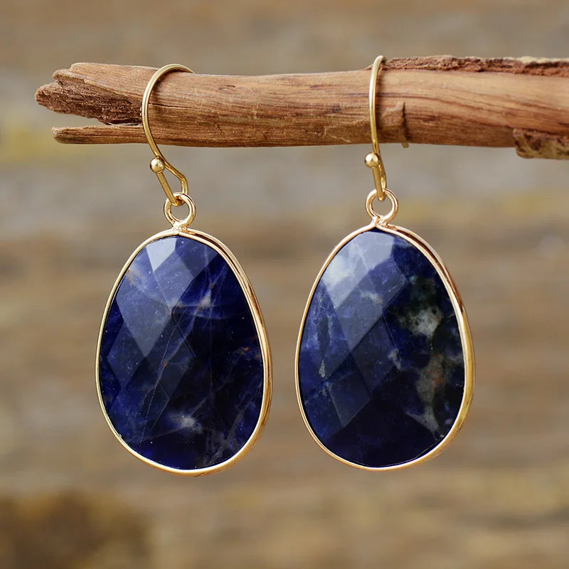 Ethnic Sodalite Hook Dangle Earrings