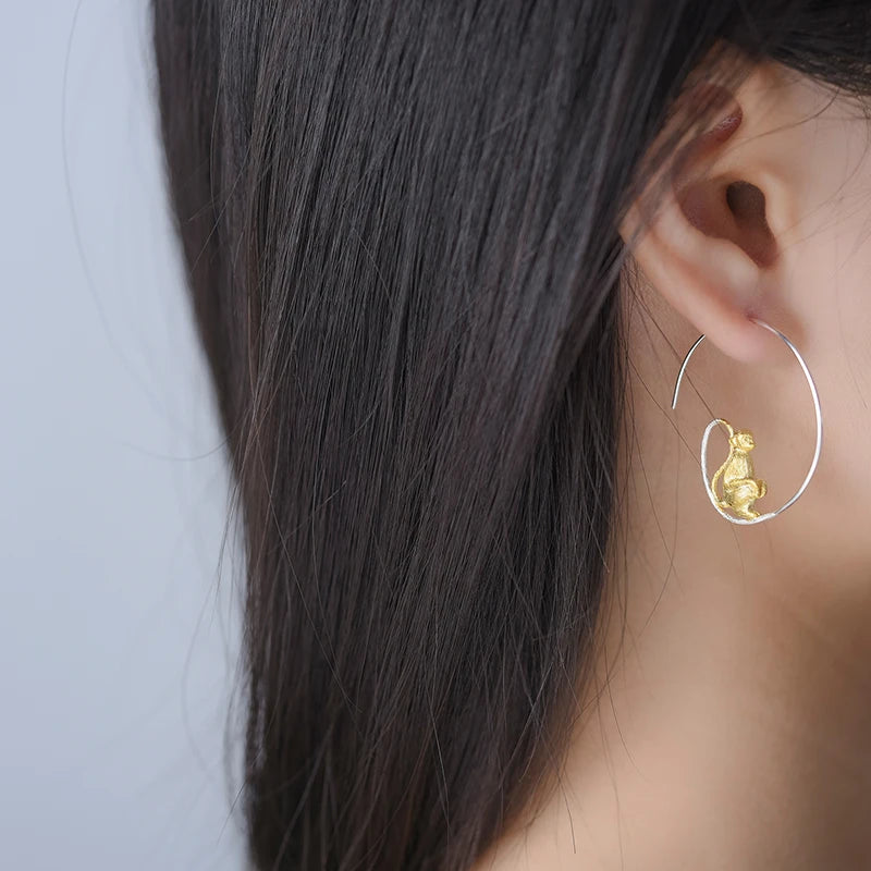 Long-Tailed Monkey Round Hoop Earrings