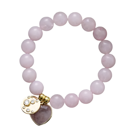 Rose Quartz Heart Charm Stretch Elastic Bracelet