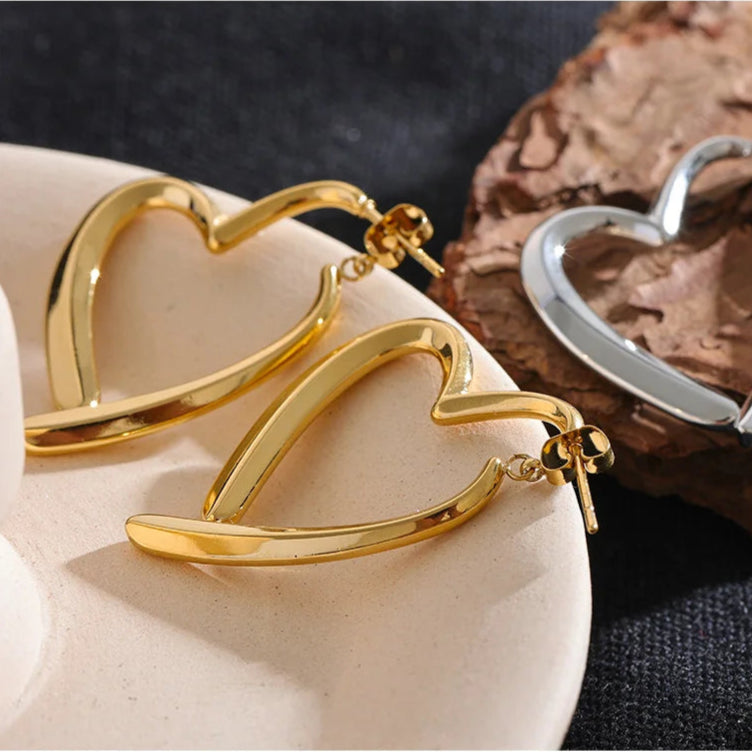 Detachable Heart Hoop Dangle Earrings in Stainless Steel