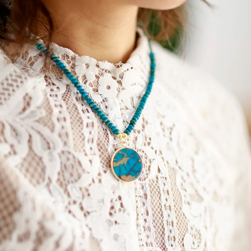 Boho Blue Jasper Pendant & Bead Necklace