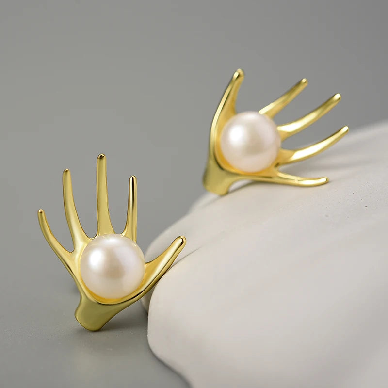 Pearls in Hands Stud Earrings