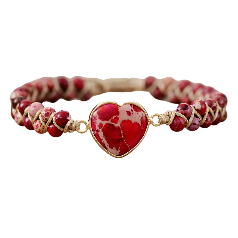 Boho Heart Shape Red Jasper Beads Braided Adjustable Bracelet