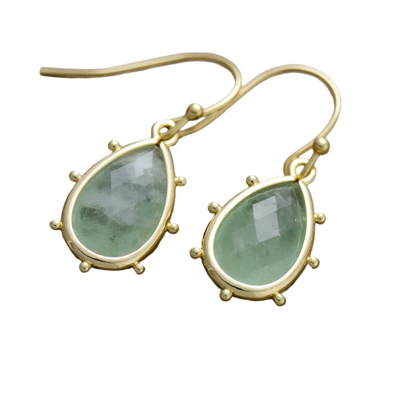 Bright Waterdrop Green Fluorite Dangle Earrings