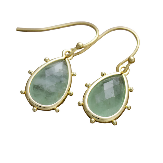 Bright Waterdrop Green Fluorite Dangle Earrings