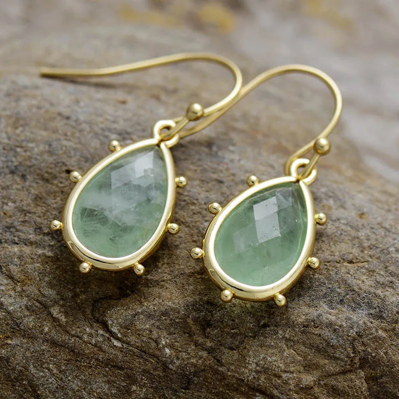 Bright Waterdrop Green Fluorite Dangle Earrings