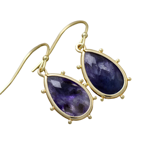 Bright Waterdrop Purple Fluorite Dangle Earrings